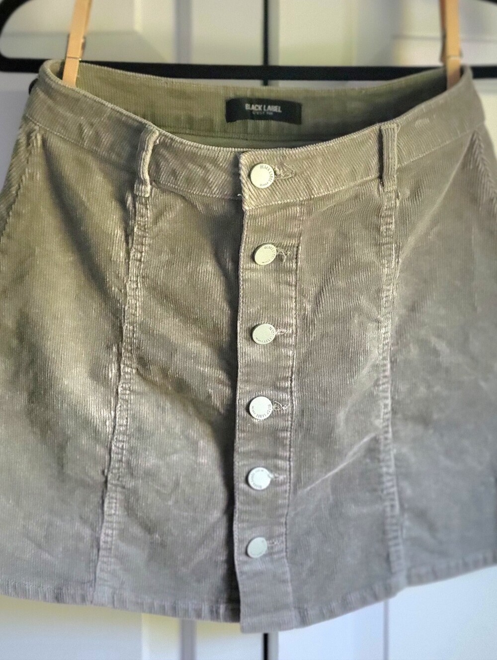 Ralph Luaren Black Label Gray Button-Front Corduroy Mini Skirt